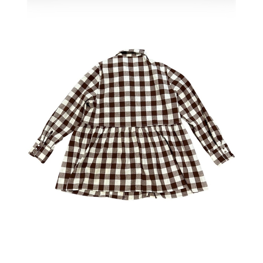Pomander Place Tuckernuck Brown Gingham Peplum Button Down Shirt S 100% Cotton - Picture 5 of 11